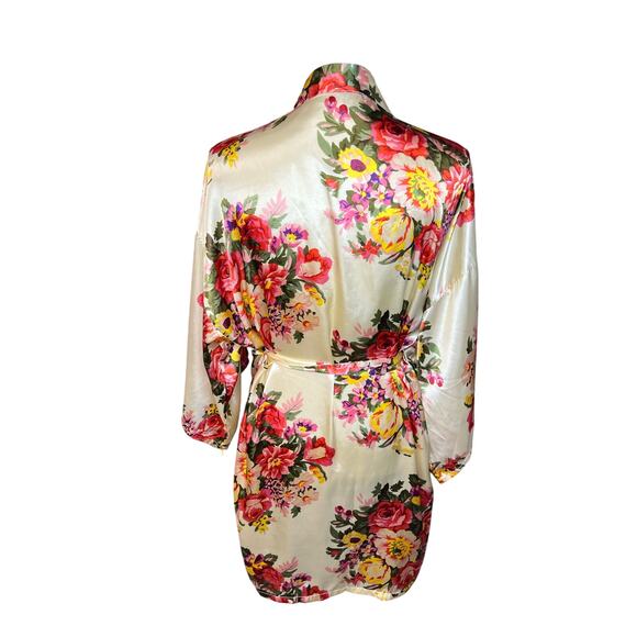 Floral satin kimono robe pajamas sleepwear loungewear glam feminine - Picture 6 of 6